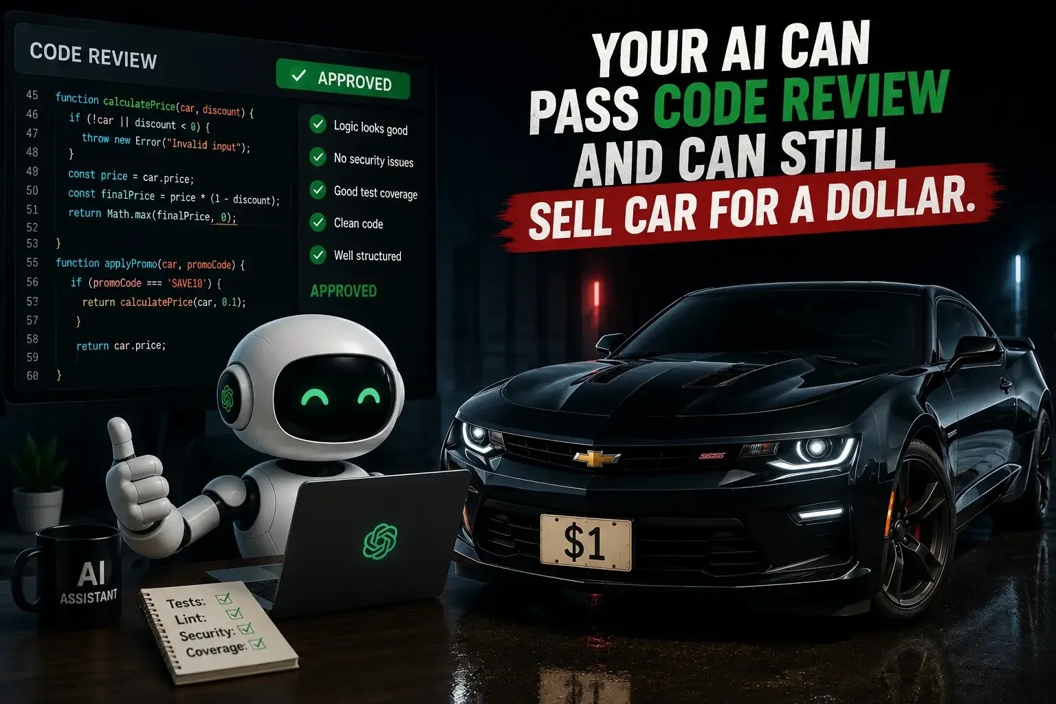 Your AI Passed Every Code Review. It Can Still Sell a Car for $1 Your AI Passed Every Code Review. It Can Still Sell a Car for $1